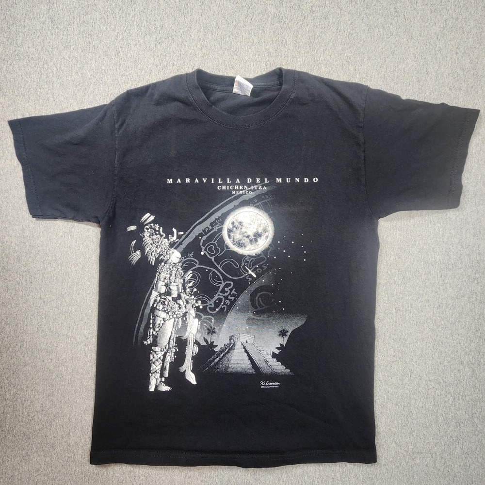Yazbek Chichen Itza Mexico T Shirt Mens M Black Good Maravilla Del Mundo Graphic